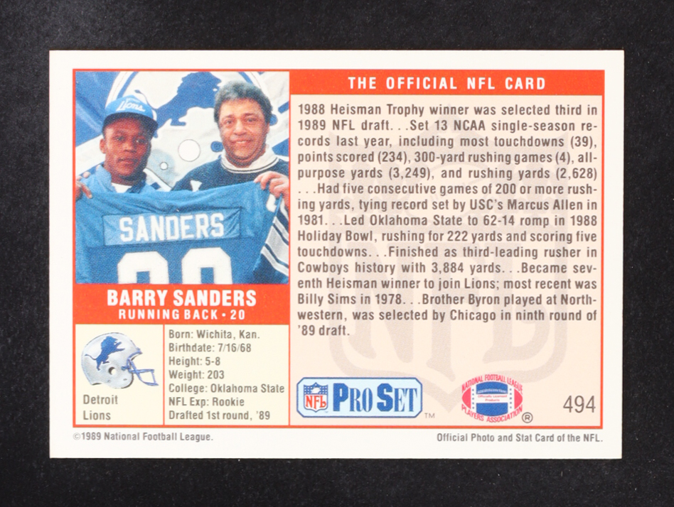 Barry Sanders 1989 Pro Set #494 RC at PristineAuction.com Barry Sanders 1989 Pro Set #494 RC at PristineAuction.com