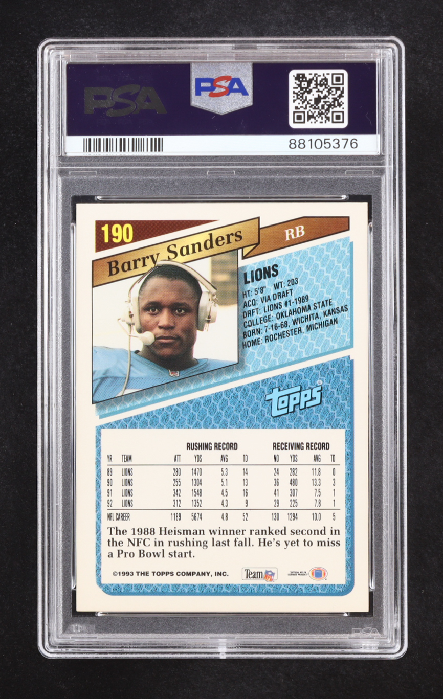 Barry Sanders 1993 Topps #190 (PSA 10) at PristineAuction.com Barry Sanders 1993 Topps #190 (PSA 10) at PristineAuction.com