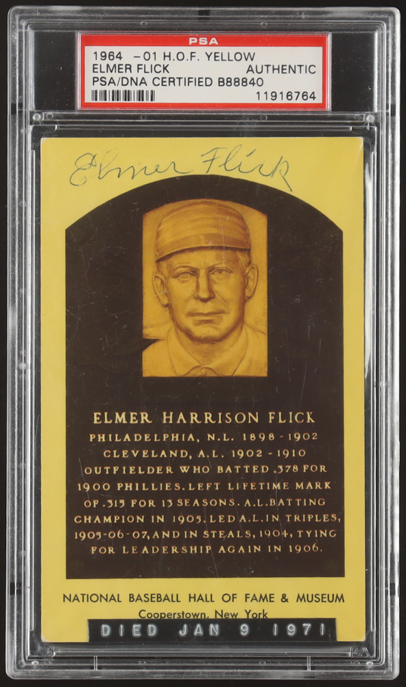 Elmer Flick Signed Hall Of Fame Plaque Postcard (PSA) at PristineAuction.com Elmer Flick Signed Hall Of Fame Plaque Postcard (PSA) at PristineAuction.com
