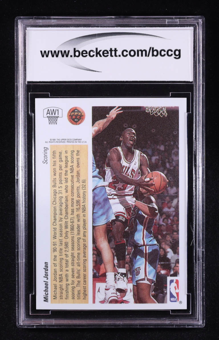 Michael Jordan 1991-92 Upper Deck Award Winner Holograms #AW1 Scoring Leader (BCCG 9) at PristineAuction.com Michael Jordan 1991-92 Upper Deck Award Winner Holograms #AW1 Scoring Leader (BCCG 9) at PristineAuction.com