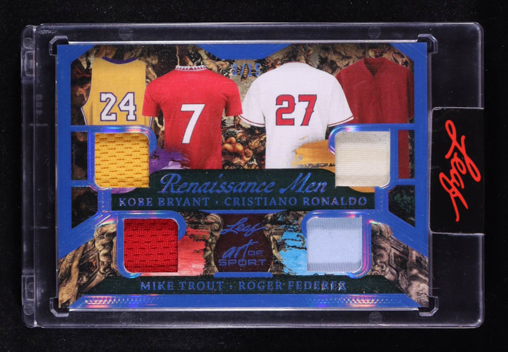 Kobe Bryant / Cristiano Ronaldo / Mike Trout / Roger Federer 2023 Leaf Art of Sport Renaissance Men Blue #RM3 #3/15 at PristineAuction.com Kobe Bryant / Cristiano Ronaldo / Mike Trout / Roger Federer 2023 Leaf Art of Sport Renaissance Men Blue #RM3 #3/15 at PristineAuction.com