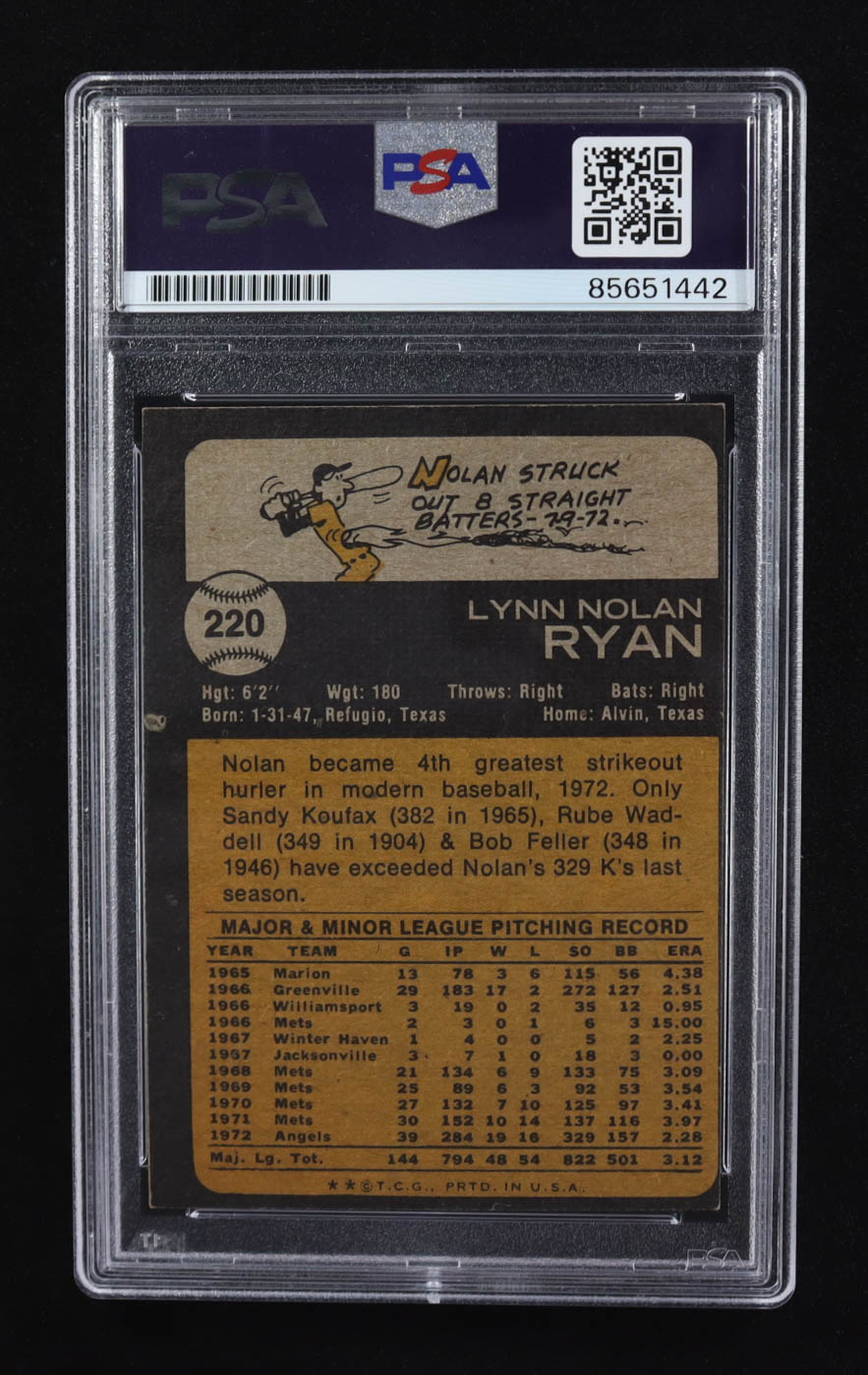 Nolan Ryan Signed 1973 Topps #220 Inscribed "7 No-Hitters" (PSA | Auto 10) at PristineAuction.com Nolan Ryan Signed 1973 Topps #220 Inscribed "7 No-Hitters" (PSA | Auto 10) at PristineAuction.com