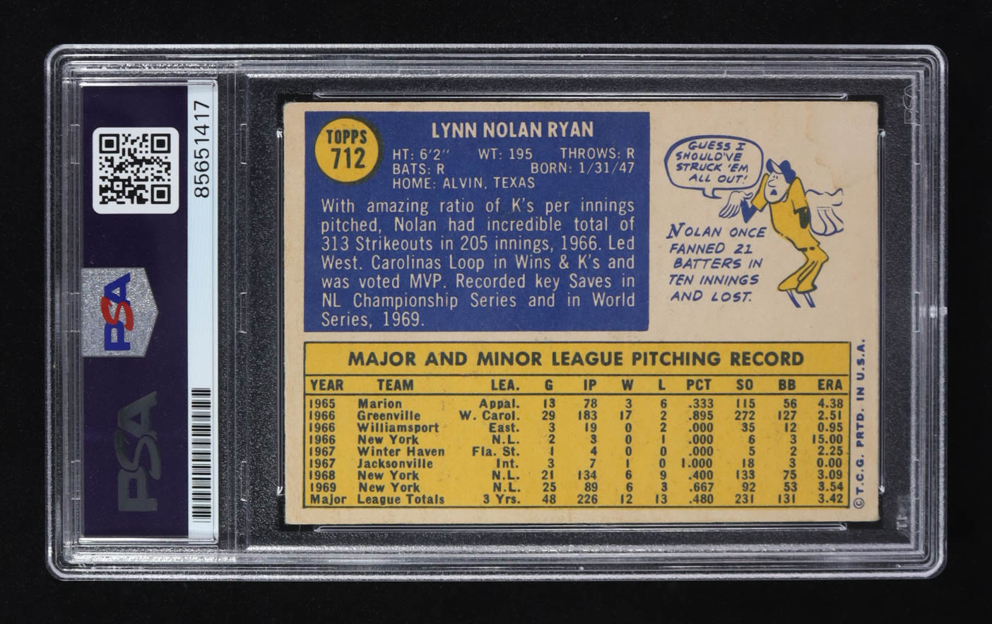 Nolan Ryan Signed 1970 Topps #712 Inscribed "7 No-Hitters", "324 Wins" & "5,714 K's" (PSA | Auto 10) at PristineAuction.com Nolan Ryan Signed 1970 Topps #712 Inscribed "7 No-Hitters", "324 Wins" & "5,714 K's" (PSA | Auto 10) at PristineAuction.com