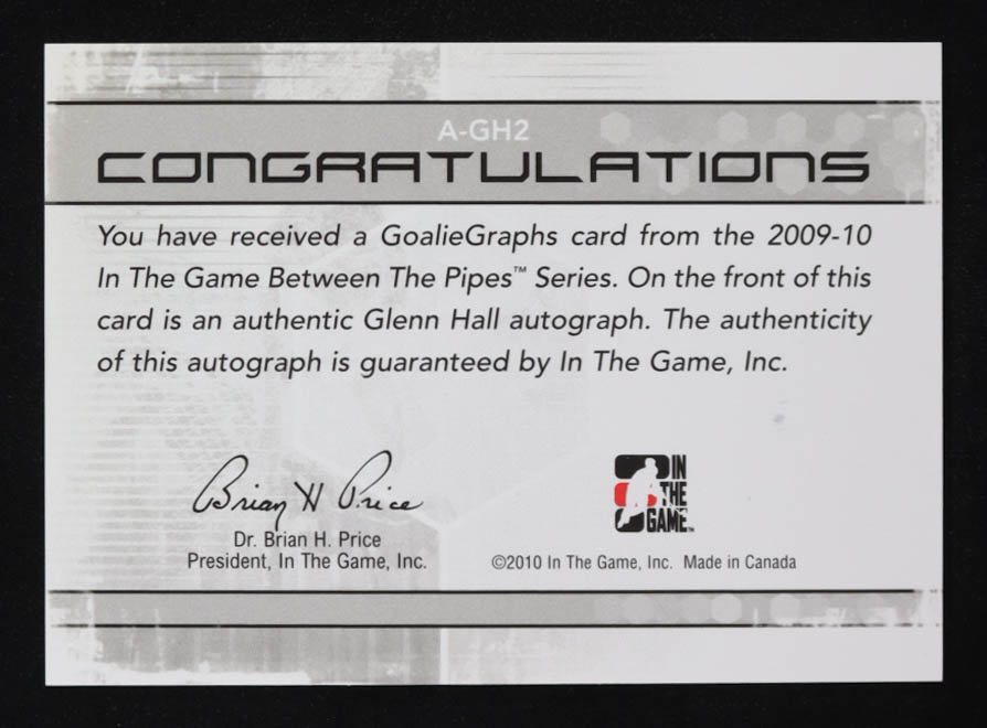Glenn Hall 2010-11 Between The Pipes Autographs SP #AGH at PristineAuction.com Glenn Hall 2010-11 Between The Pipes Autographs SP #AGH at PristineAuction.com