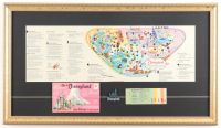 1958 Disneyland Custom Framed Vintage On-Site Park Map with Vintage Ticket Book, Photo Portfolio, & Castle Pin at PristineAuction.com