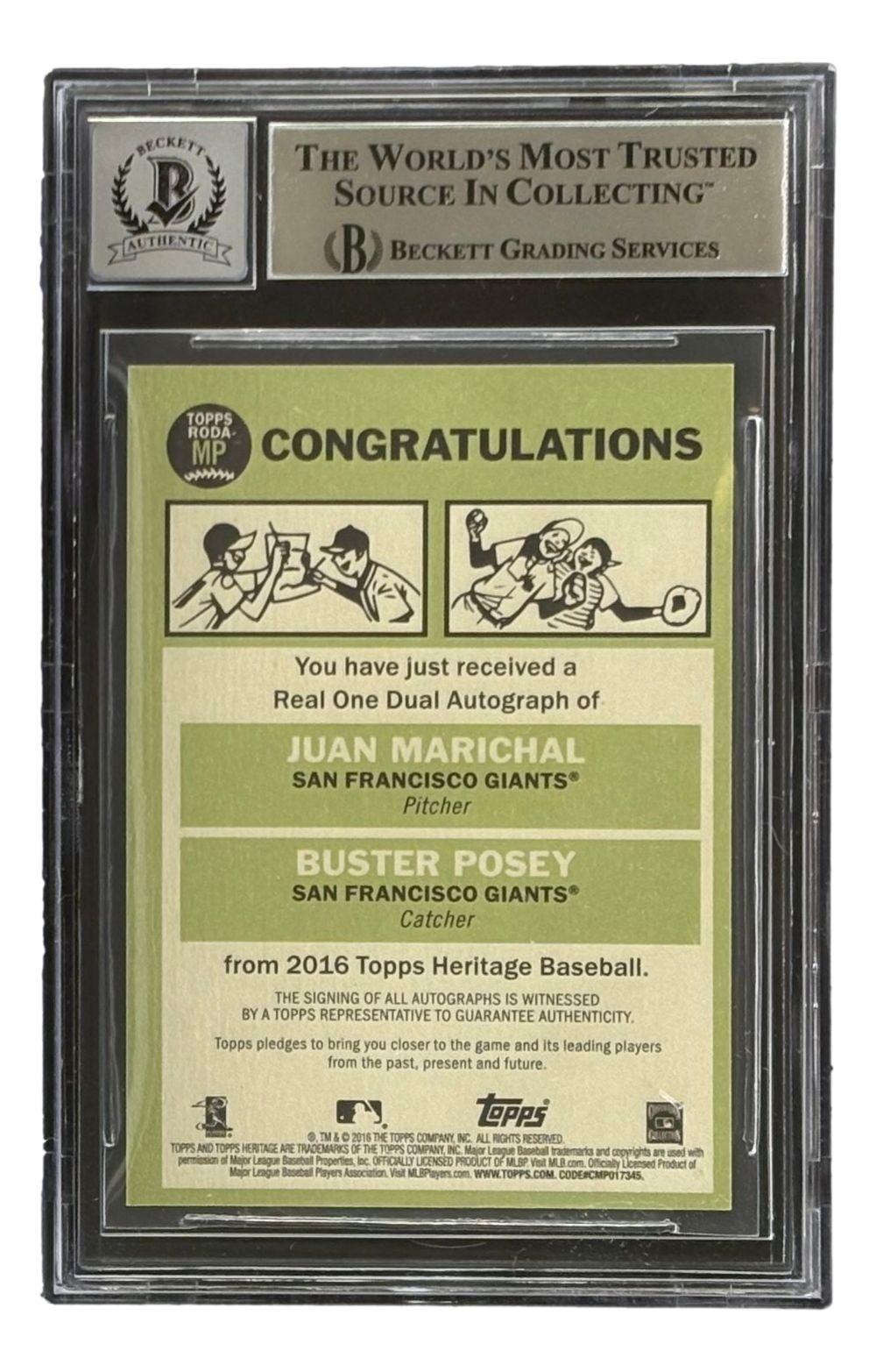 Juan Marichal & Buster Posey Signed 2016 Topps Heritage #RODAMP (BGS - Auto Grade 10) at PristineAuction.com Juan Marichal & Buster Posey Signed 2016 Topps Heritage #RODAMP (BGS - Auto Grade 10) at PristineAuction.com