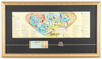 1962 Disneyland Custom Framed Vintage On-Site Park Map with Vintage Ticket Book & Retired Mickey Mouse Pin at PristineAuction.com