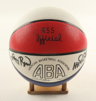 Magic Johnson & Larry Bird Signed ABA Tri-Color Basketball with Display Stand (Beckett & PSA) at PristineAuction.com