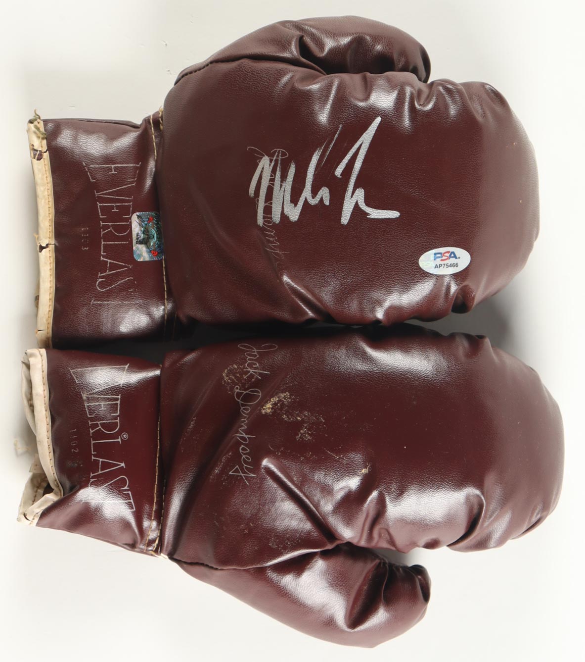 Mike Tyson Signed Vintage Pair of Everlast 'Jack Dempsey' Boxing Gloves in Wood Display Case with Everlast Wrist Wraps (Tyson & PSA) at PristineAuction.com Mike Tyson Signed Vintage Pair of Everlast 'Jack Dempsey' Boxing Gloves in Wood Display Case with Everlast Wrist Wraps (Tyson & PSA) at PristineAuction.com