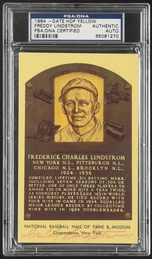 Freddie Lindstrom Signed Hall Of Fame Plaque Postcard (PSA) at PristineAuction.com Freddie Lindstrom Signed Hall Of Fame Plaque Postcard (PSA) at PristineAuction.com