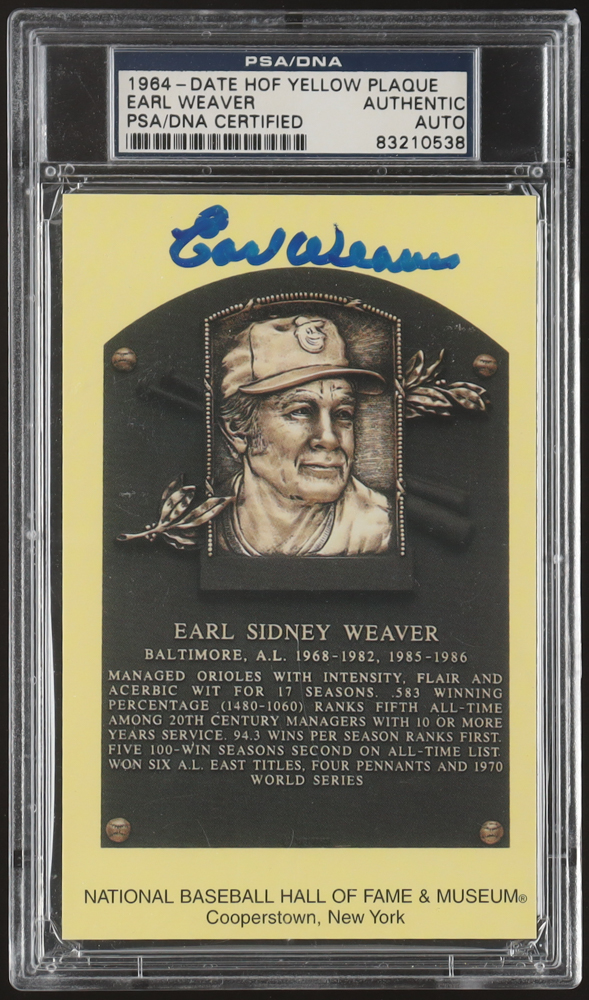 Earl Weaver Signed Hall Of Fame Plaque Postcard (PSA) at PristineAuction.com Earl Weaver Signed Hall Of Fame Plaque Postcard (PSA) at PristineAuction.com