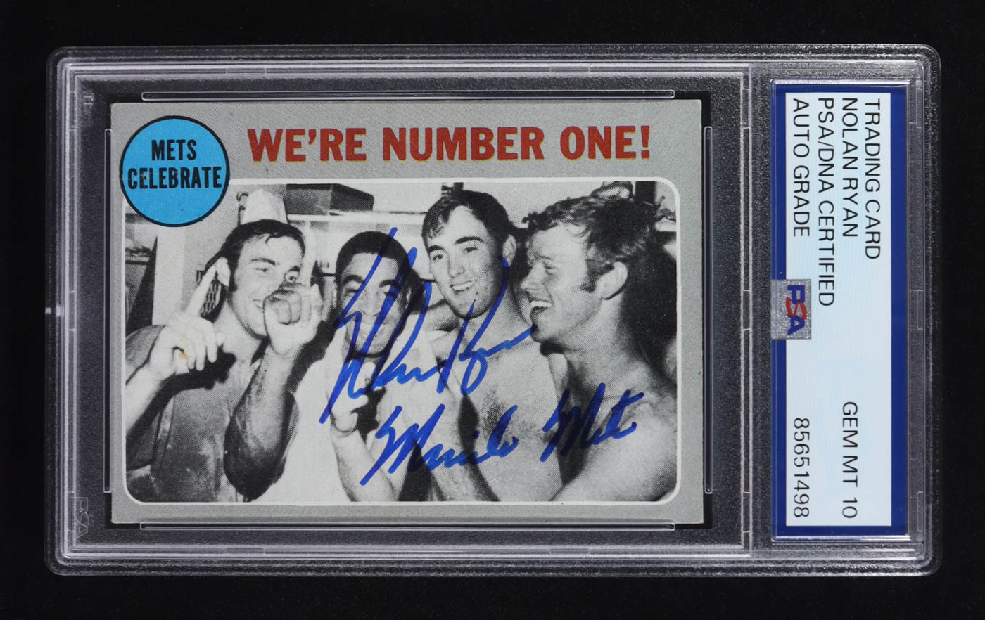 Nolan Ryan Signed 1970 Topps #198 NL Playoff Summary / Mets Celebrate w / Nolan Ryan Inscribed "Miracle Mets" (PSA | Auto 10) at PristineAuction.com Nolan Ryan Signed 1970 Topps #198 NL Playoff Summary / Mets Celebrate w / Nolan Ryan Inscribed "Miracle Mets" (PSA | Auto 10) at PristineAuction.com