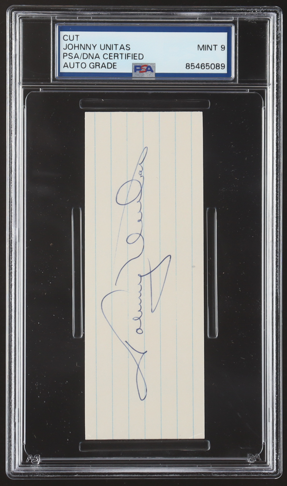 Johnny Unitas Signed Cut (PSA Auto Mint 9) at PristineAuction.com Johnny Unitas Signed Cut (PSA Auto Mint 9) at PristineAuction.com