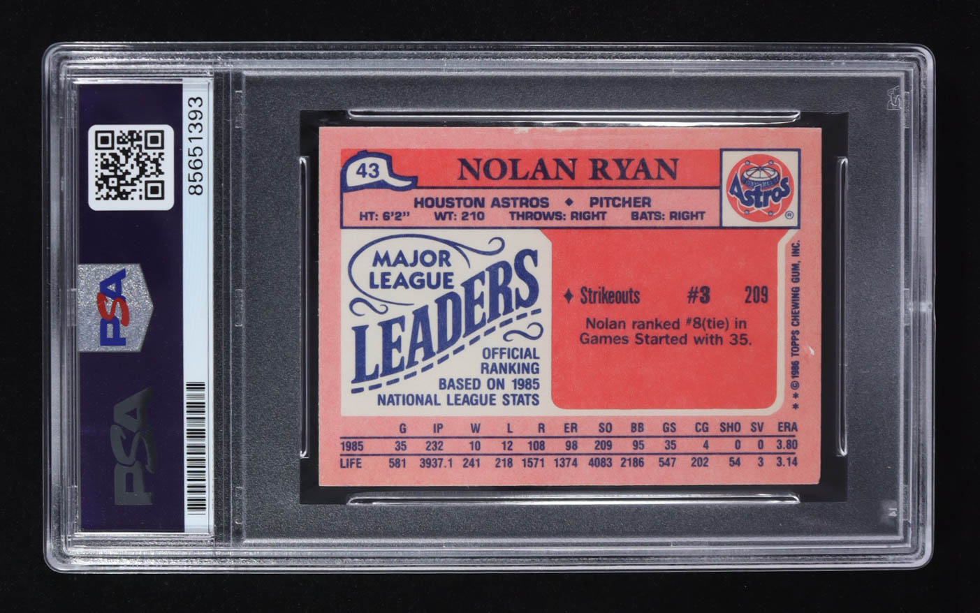 Nolan Ryan Signed 1986 Topps Mini Leaders #43 (PSA | Auto 10) at PristineAuction.com Nolan Ryan Signed 1986 Topps Mini Leaders #43 (PSA | Auto 10) at PristineAuction.com