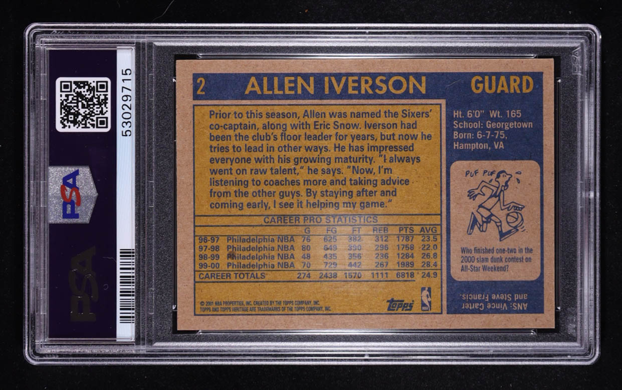 Allen Iverson 2000-01 Topps Heritage #2 (PSA 10) at PristineAuction.com Allen Iverson 2000-01 Topps Heritage #2 (PSA 10) at PristineAuction.com
