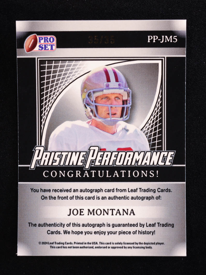 Joe Montana 2024 Leaf Metal Legacy Collection "Pristine Performance" #PP-JM5 Autograph Silver Prismatic SP Variation #/35 at PristineAuction.com Joe Montana 2024 Leaf Metal Legacy Collection "Pristine Performance" #PP-JM5 Autograph Silver Prismatic SP Variation #/35 at PristineAuction.com
