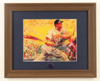 "The Commerce Comet: Mickey Mantle" Custom Framed Print Display by LeRoy Neiman with Vintage Yankees Mantle #7 Pin at PristineAuction.com