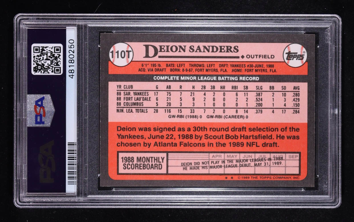 Deion Sanders 1989 Topps Traded #110T RC (PSA 10) at PristineAuction.com Deion Sanders 1989 Topps Traded #110T RC (PSA 10) at PristineAuction.com