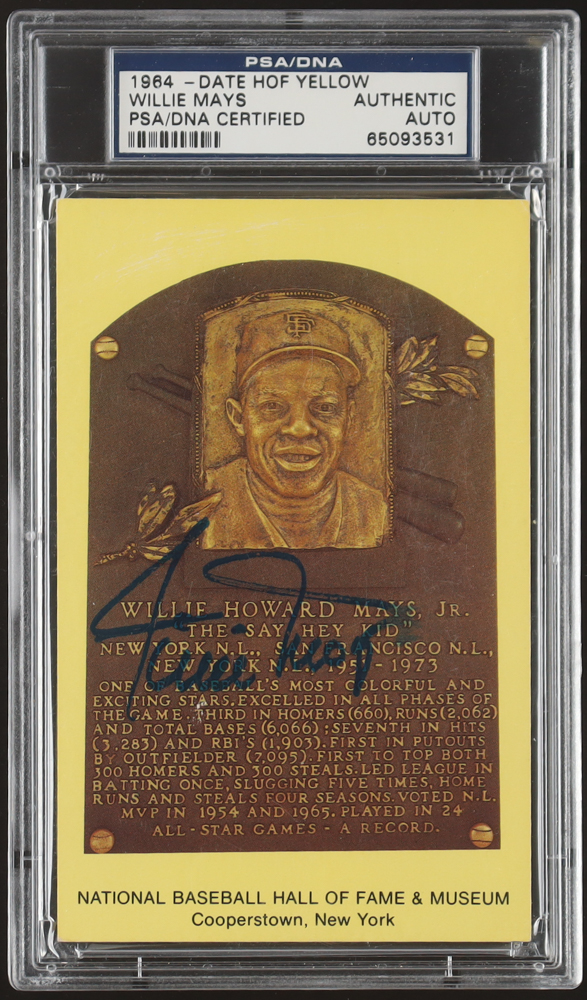 Willie Mays Signed Hall Of Fame Plaque Postcard (PSA) at PristineAuction.com Willie Mays Signed Hall Of Fame Plaque Postcard (PSA) at PristineAuction.com