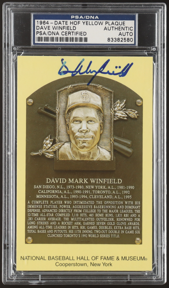 Dave Winfield Signed Hall Of Fame Plaque Postcard (PSA) at PristineAuction.com Dave Winfield Signed Hall Of Fame Plaque Postcard (PSA) at PristineAuction.com