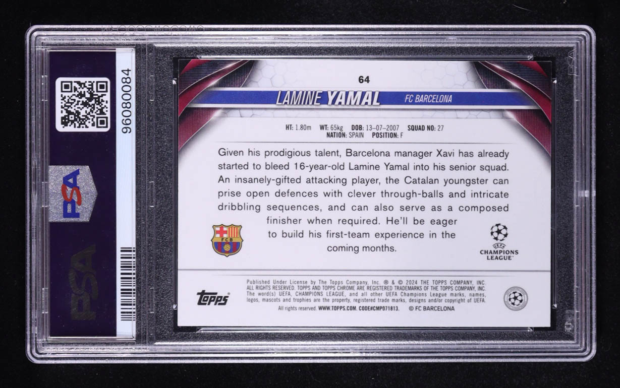 Lamine Yamal 2023-24 Topps Chrome UEFA Club Competitions #64 RC (PSA 9) at PristineAuction.com Lamine Yamal 2023-24 Topps Chrome UEFA Club Competitions #64 RC (PSA 9) at PristineAuction.com