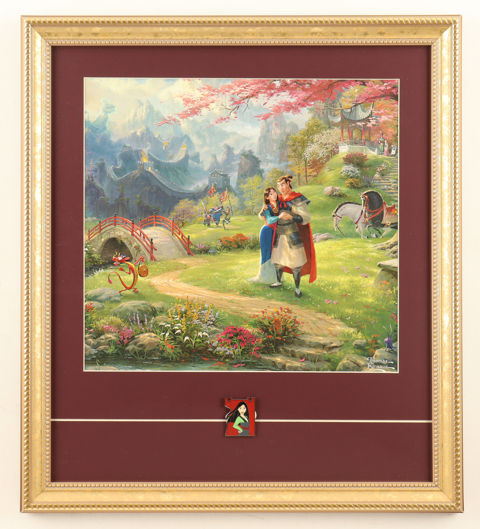 Thomas Kinkade "Mulan" Custom Framed Print Display with Mulan Character Pin at PristineAuction.com Thomas Kinkade "Mulan" Custom Framed Print Display with Mulan Character Pin at PristineAuction.com