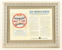 1937 World Series Cooperstown Collections Custom Framed Commemorative Stat Card With Cloth Uniform Patch at PristineAuction.com