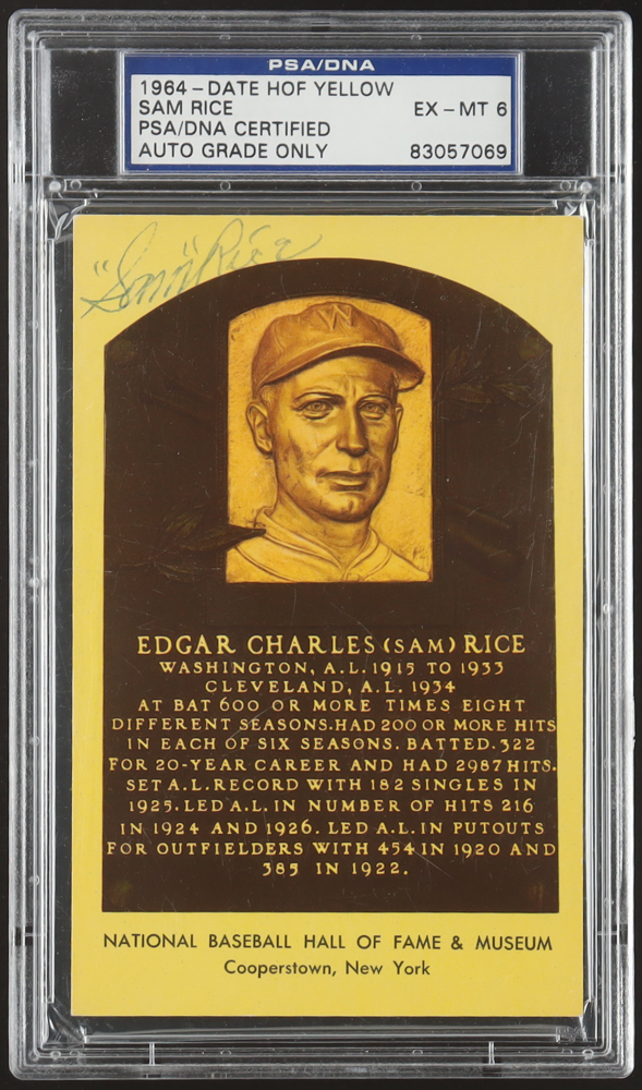 Sam Rice Signed Hall Of Fame Plaque Postcard (PSA 6) at PristineAuction.com Sam Rice Signed Hall Of Fame Plaque Postcard (PSA 6) at PristineAuction.com