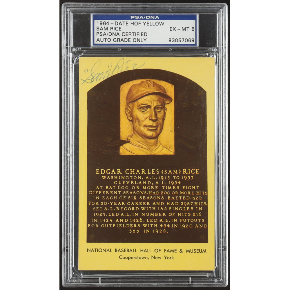Sam Rice Signed Hall Of Fame Plaque Postcard (PSA 6) | Pristine Auction