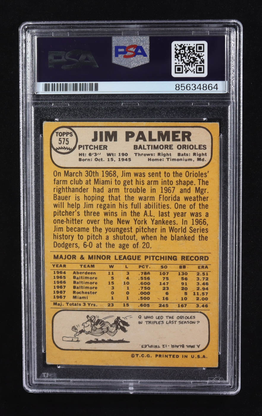 Jim Palmer Signed 1968 Topps #575 (PSA | Auto 10) at PristineAuction.com Jim Palmer Signed 1968 Topps #575 (PSA | Auto 10) at PristineAuction.com