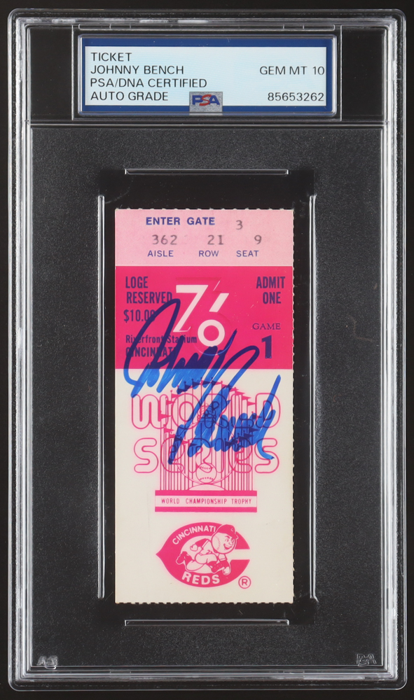 Johnny Bench Signed 1976 World Series Game Ticket (PSA | Autograph Graded PSA 10) at PristineAuction.com Johnny Bench Signed 1976 World Series Game Ticket (PSA | Autograph Graded PSA 10) at PristineAuction.com