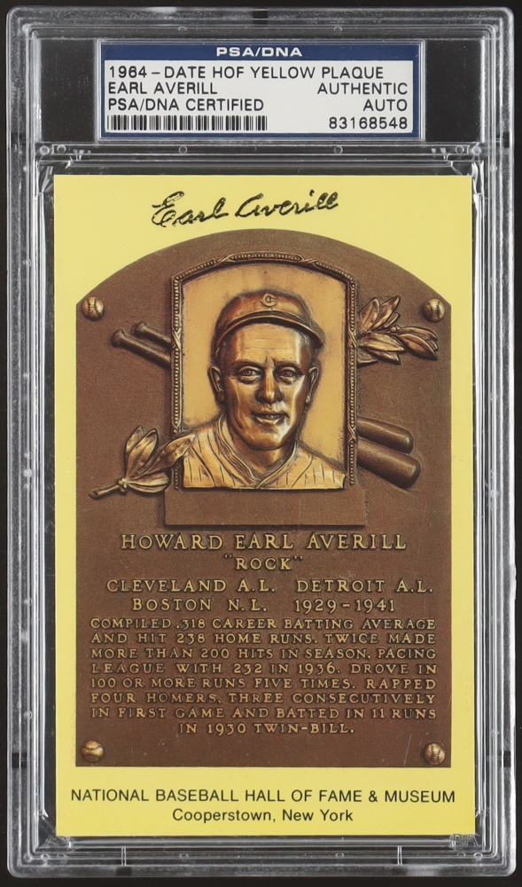 Earl Averill Signed Hall Of Fame Plaque Postcard (PSA) at PristineAuction.com Earl Averill Signed Hall Of Fame Plaque Postcard (PSA) at PristineAuction.com