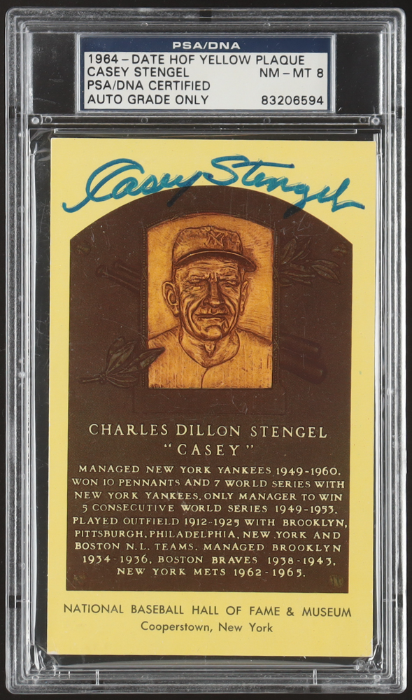 Casey Stengel Signed Hall Of Fame Plaque Postcard (PSA 8) at PristineAuction.com Casey Stengel Signed Hall Of Fame Plaque Postcard (PSA 8) at PristineAuction.com