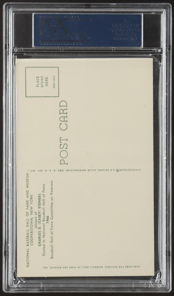 Casey Stengel Signed Hall Of Fame Plaque Postcard (PSA 8) at PristineAuction.com Casey Stengel Signed Hall Of Fame Plaque Postcard (PSA 8) at PristineAuction.com