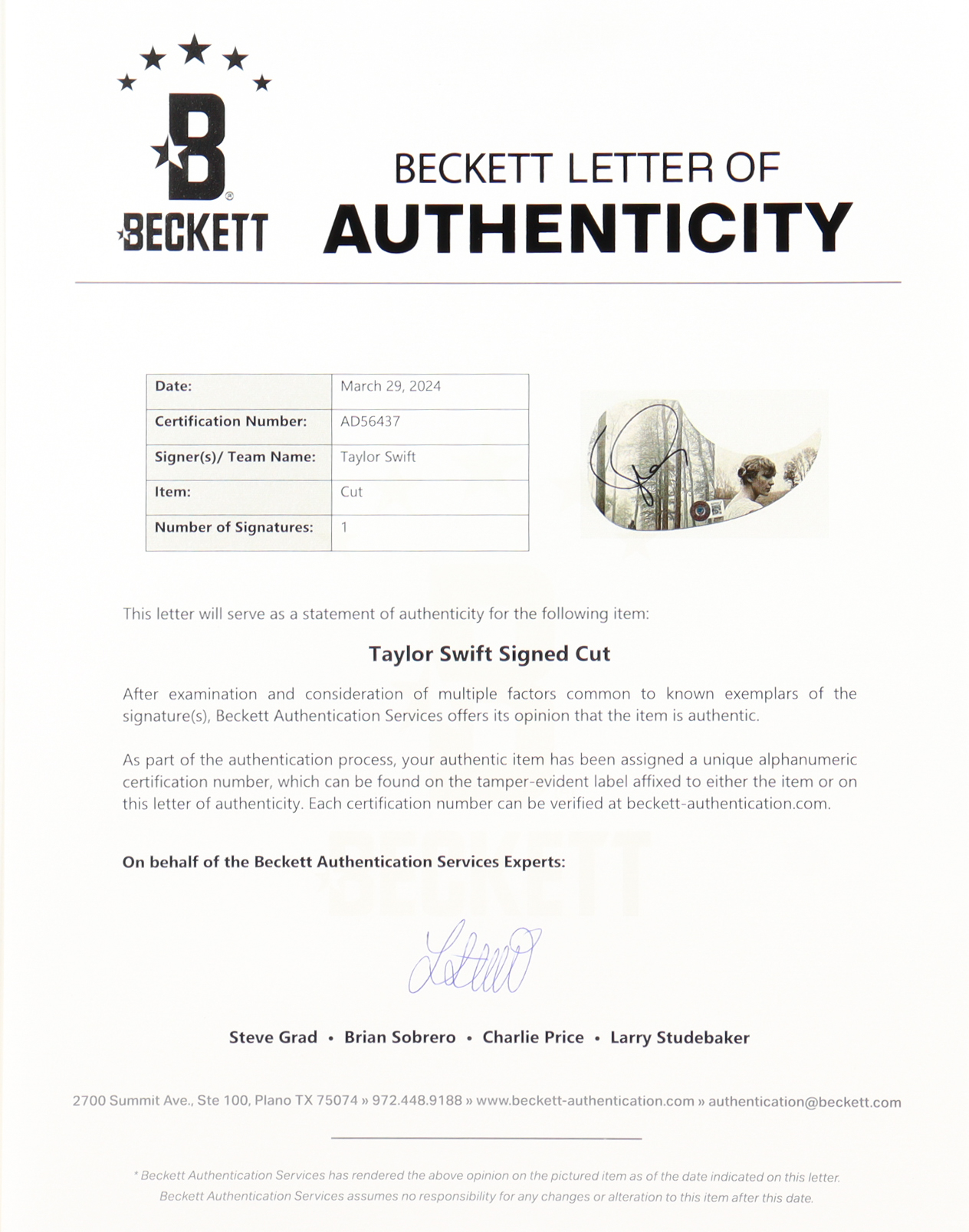 Taylor Swift Guitar with Signed Custom Insert Pickguard (Beckett) at PristineAuction.com Taylor Swift Guitar with Signed Custom Insert Pickguard (Beckett) at PristineAuction.com