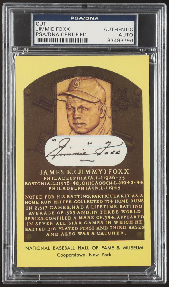 Jimmie Foxx Signed Cut on Hall of Fame Plaque Postcard (PSA) at PristineAuction.com Jimmie Foxx Signed Cut on Hall of Fame Plaque Postcard (PSA) at PristineAuction.com
