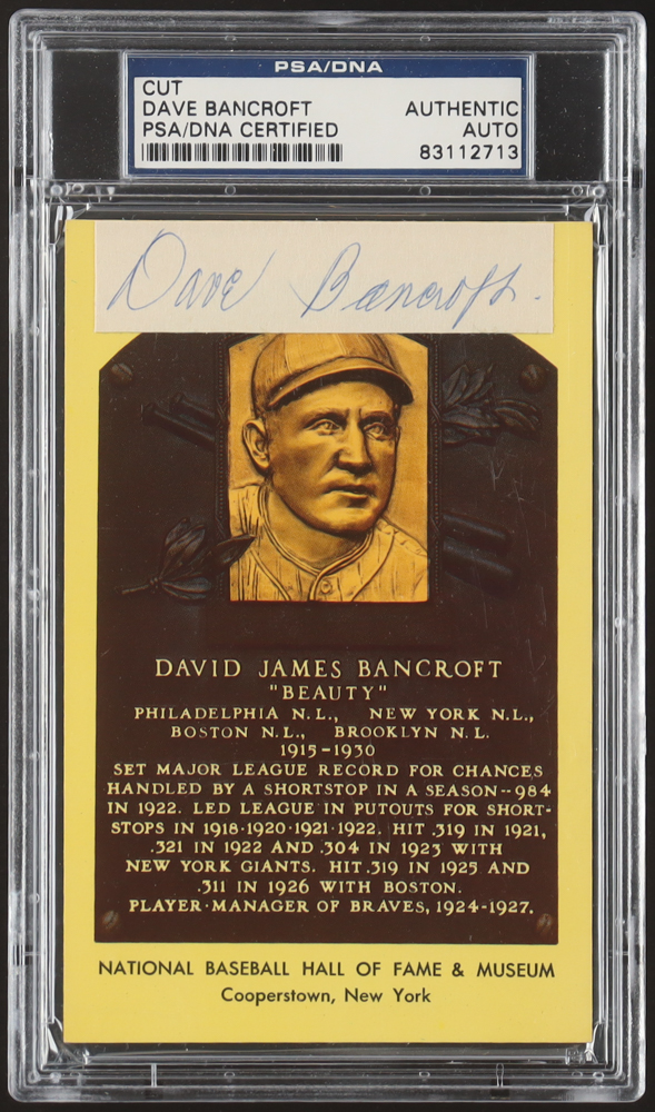 Dave Bancroft Signed Cut on Hall of Fame Plaque Postcard (PSA) at PristineAuction.com Dave Bancroft Signed Cut on Hall of Fame Plaque Postcard (PSA) at PristineAuction.com