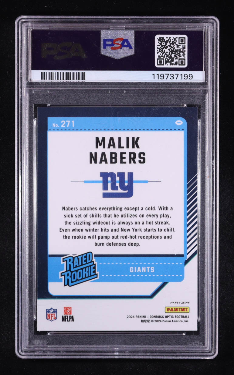 Malik Nabers 2024 Donruss Optic Holo #271 RR RC (PSA 10) at PristineAuction.com Malik Nabers 2024 Donruss Optic Holo #271 RR RC (PSA 10) at PristineAuction.com