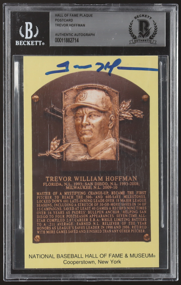 Trevor Hoffman Signed Hall Of Fame Plaque Postcard (BAS) at PristineAuction.com Trevor Hoffman Signed Hall Of Fame Plaque Postcard (BAS) at PristineAuction.com