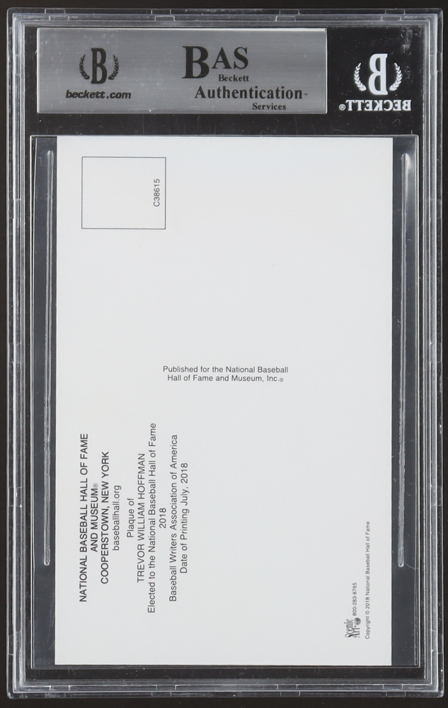 Trevor Hoffman Signed Hall Of Fame Plaque Postcard (BAS) at PristineAuction.com Trevor Hoffman Signed Hall Of Fame Plaque Postcard (BAS) at PristineAuction.com