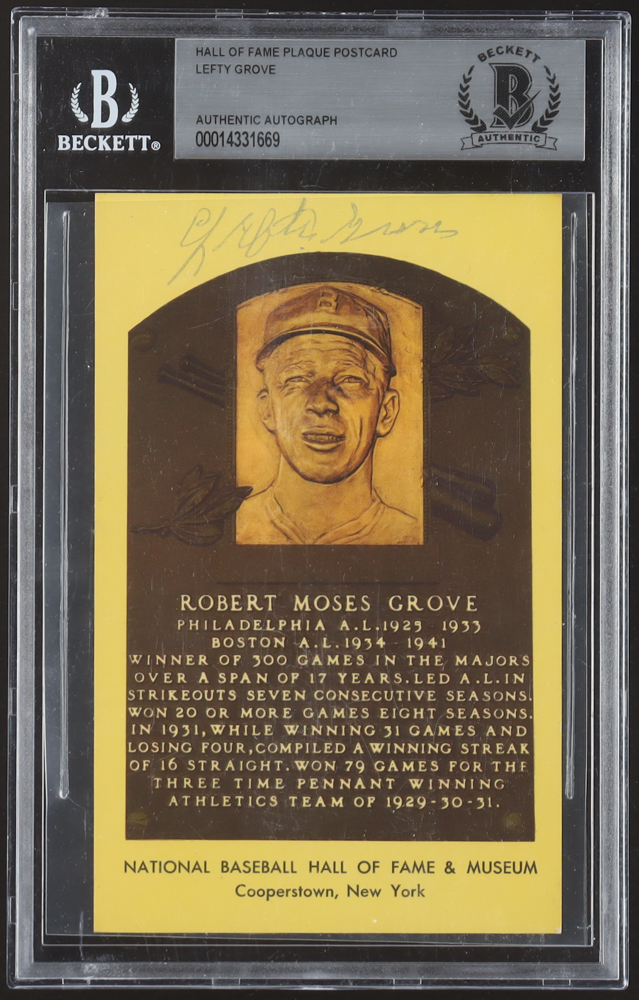 Lefty Grove Signed Hall Of Fame Plaque Postcard (BAS) at PristineAuction.com Lefty Grove Signed Hall Of Fame Plaque Postcard (BAS) at PristineAuction.com
