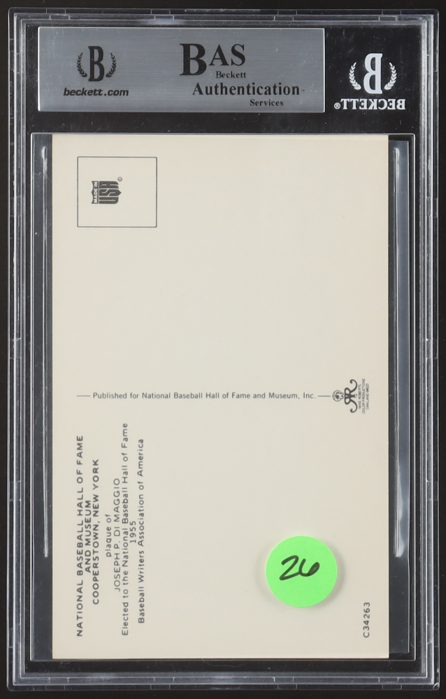 Joe DiMaggio Signed Hall Of Fame Plaque Postcard (BAS) at PristineAuction.com Joe DiMaggio Signed Hall Of Fame Plaque Postcard (BAS) at PristineAuction.com