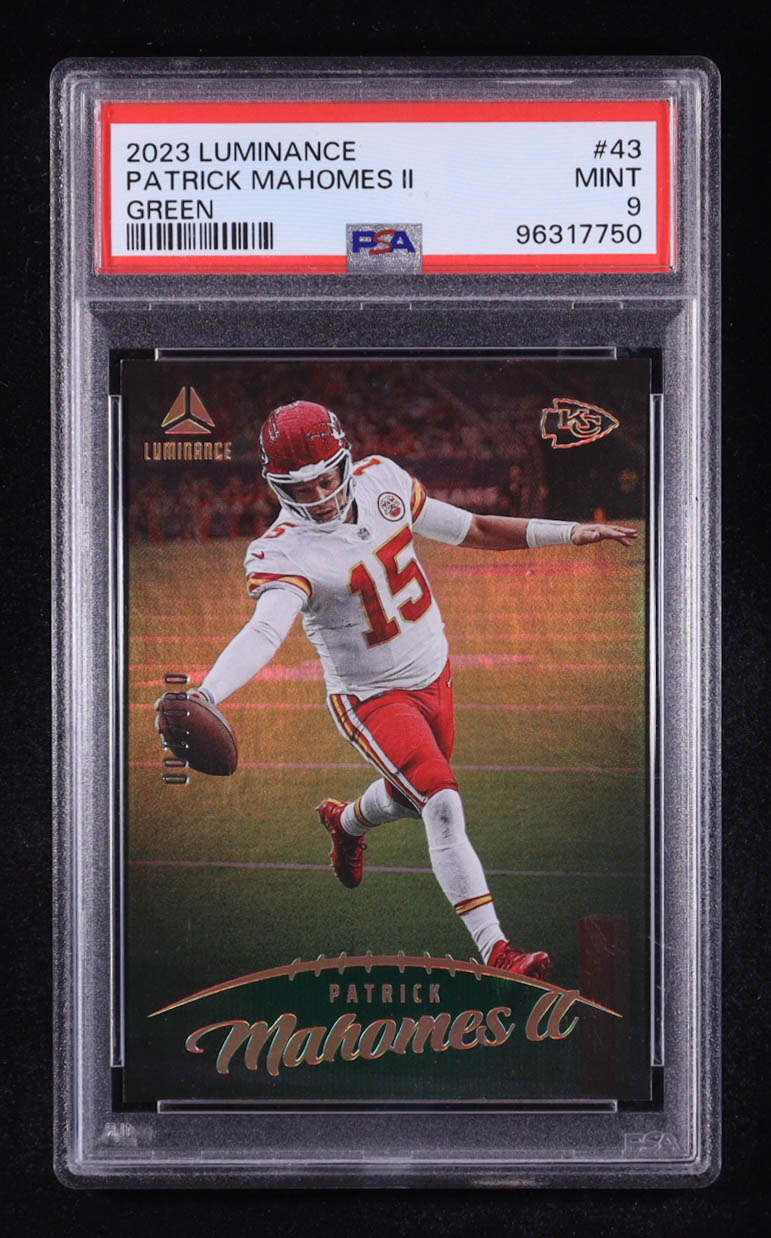 Patrick Mahomes II 2023 Panini Luminance Green #43 #80/100 (PSA 9) at PristineAuction.com Patrick Mahomes II 2023 Panini Luminance Green #43 #80/100 (PSA 9) at PristineAuction.com