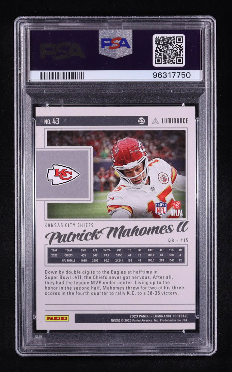 Patrick Mahomes II 2023 Panini Luminance Green #43 #80/100 (PSA 9) at PristineAuction.com Patrick Mahomes II 2023 Panini Luminance Green #43 #80/100 (PSA 9) at PristineAuction.com
