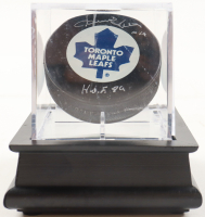 Dave Keon Signed Maple Leafs Logo Hockey Puck with Display Case Inscribed "HOF 86" (PSA) at PristineAuction.com