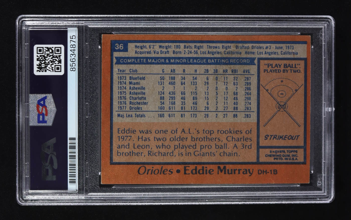 Eddie Murray Signed 1978 Topps #36 RC (PSA | Auto 10) at PristineAuction.com Eddie Murray Signed 1978 Topps #36 RC (PSA | Auto 10) at PristineAuction.com