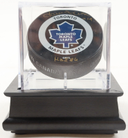 Dave Keon Signed Maple Leafs Logo Hockey Puck with Display Case Inscribed "HOF 86" (PSA) at PristineAuction.com