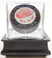 Gordie Howe Signed Detroit Red Wings Logo Hockey Puck with Display Case Inscribed "HOF 1972" (PSA) at PristineAuction.com
