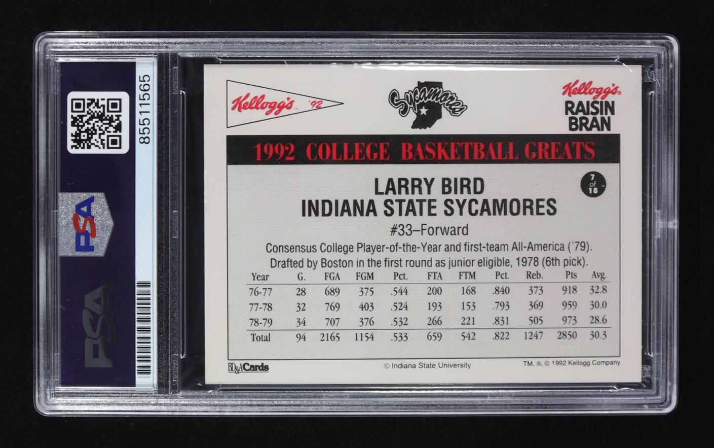 Larry Bird Signed 1991-92 Kellogg's College Greats #7 (PSA | Autograph Grade 10) at PristineAuction.com Larry Bird Signed 1991-92 Kellogg's College Greats #7 (PSA | Autograph Grade 10) at PristineAuction.com
