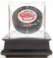 Frank Mahovlich & Pete Mahovlich Signed Detroit Red Wings Logo Hockey Puck with Display Case (PSA) at PristineAuction.com